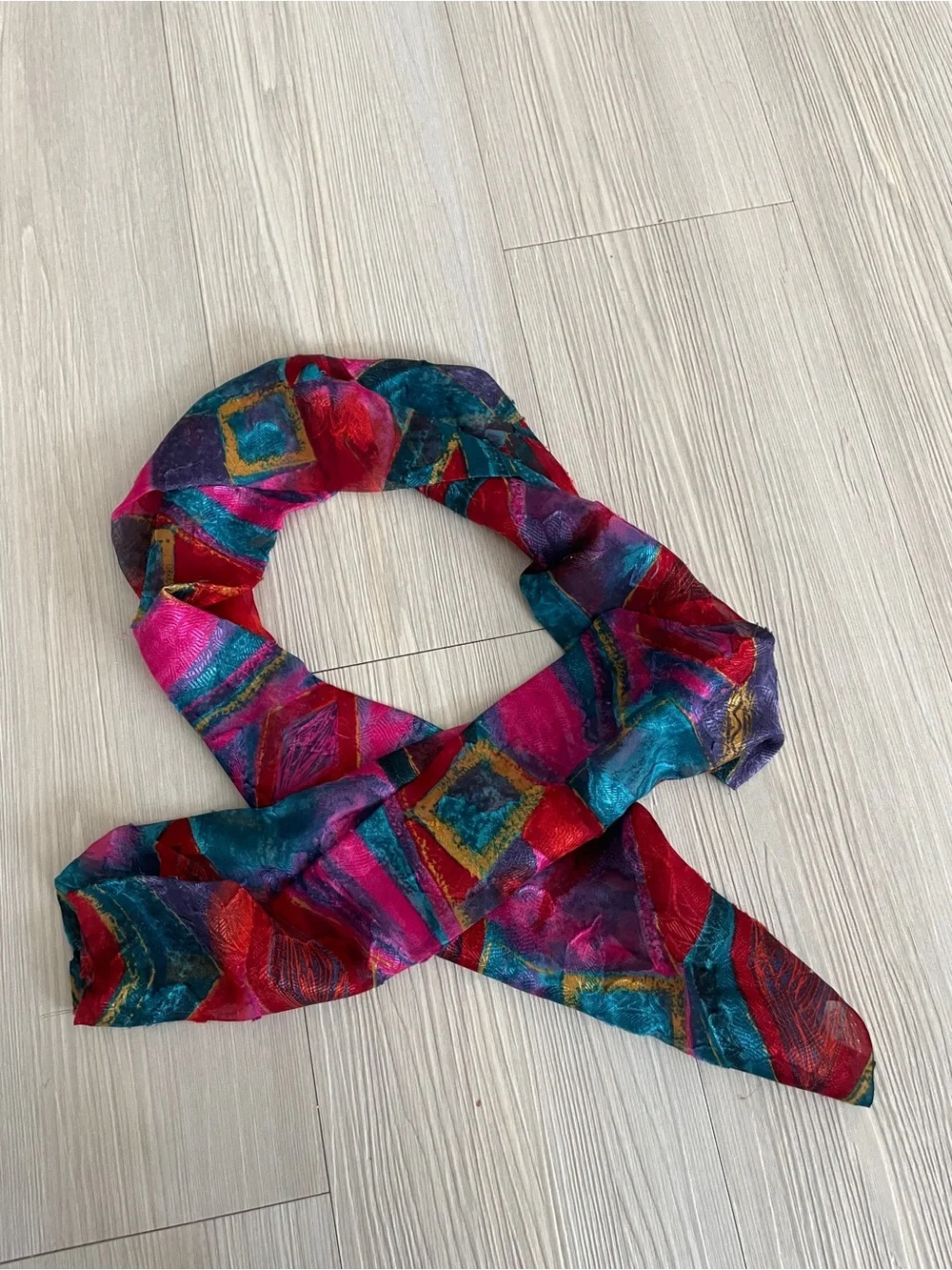 Vibrant Multicolor Geometric Silk Scarf - Women's Accessory